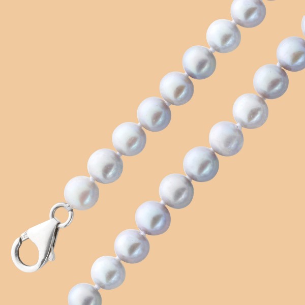 Perlenkette – Collier Perlencollier chinesische Süßwasserzuchtperlen Karabiner Sterling Silber 925