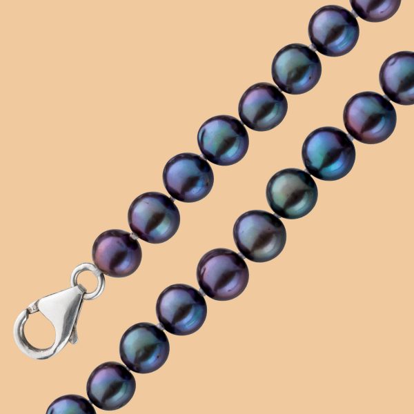 Perlenkette – Collier Perlencollier chinesische Süßwasserzuchtperle Ø 8mm anthrazit schwarz Si 925