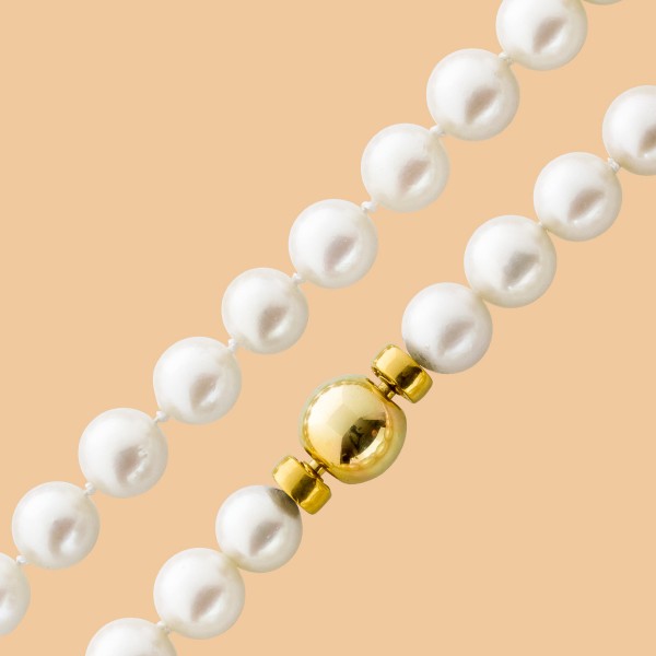 Perlenkette – Perlencollier Gelbgold 585 japanische Akoyazuchtperlen Kugelschliesse Perle Ø 7,7-7,9mm