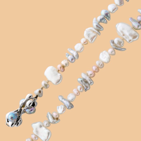 Perlenkette – Perlencollier Silber 835 Keshy Perlen japanische Biwazuchtperlen 2-reihig
