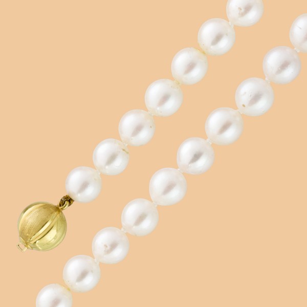 Perlenkette – Perlencollier Kette Gelbgold 585 japanische Akoyazuchtperlen Kugelschließe