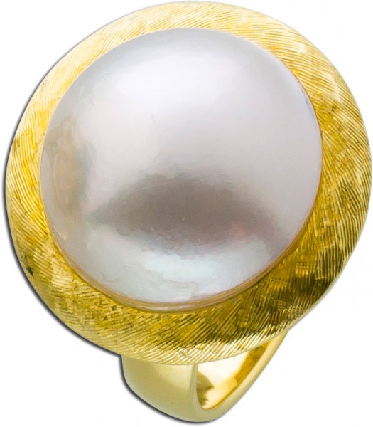 Perlen-Ring Gelbgold 750 runde Mabeperle