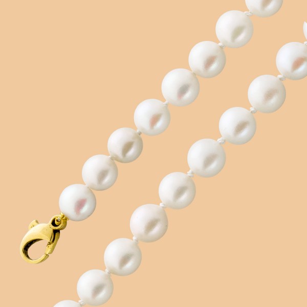 Perlenkette – Japanische Akoyazuchtperlen-Kette makellos weiss/roséfarbenem Lüster Verschluss Gelbgold 585