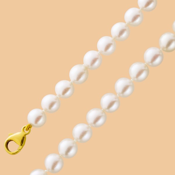 Perlenkette weisse feine rosee AAA japanischen Akoyazuchtperlen Gelbgold 585
