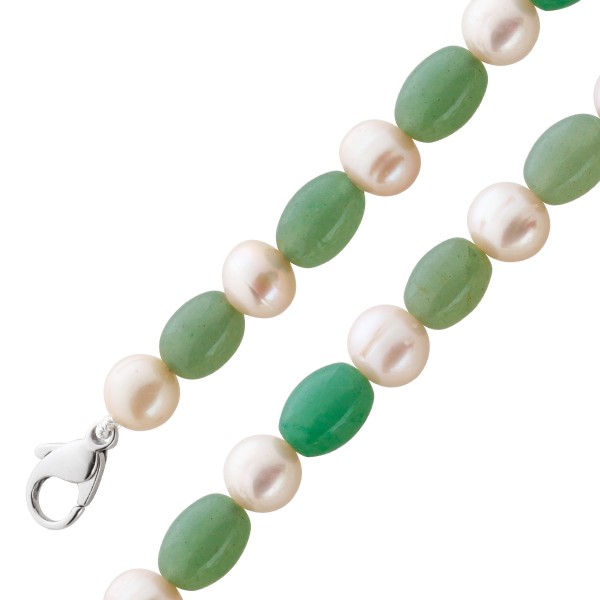 Perlenkette – Perlencollier Jade Süßwasserzuchtperlen creme-rosé farbenen Sterlingsilber 925