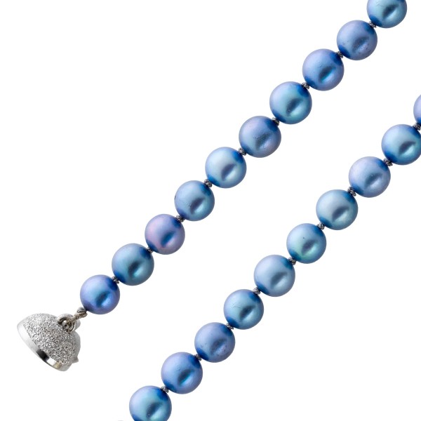 Perlenkette – Japanische Akoyazuchtperle blau grau Magnetverschluss Sterling Silber 925 48cm