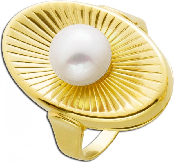 Antiker Cocktailring 50-er Jahre Gelb Gold 585 Akoyazuchtperle Sternförmiges Design