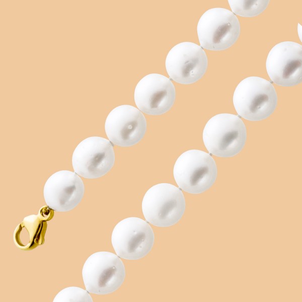Perlenkette Südsee grosse Perlen Halskette weiss rose Lustre Gold 585