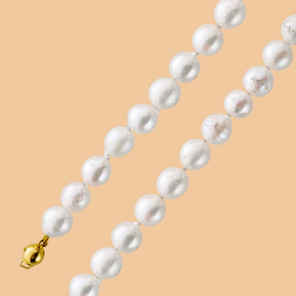 Perlenkette japanische Akoya Perlen leicht Barock Kugelverschluss Gold 585