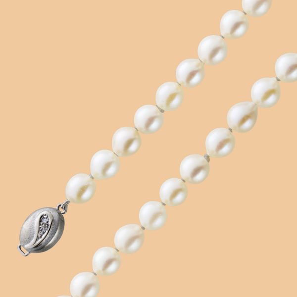 Perlenkette weiß rosé Akoya Perlen Halskette Weißgold 585 Diamanten