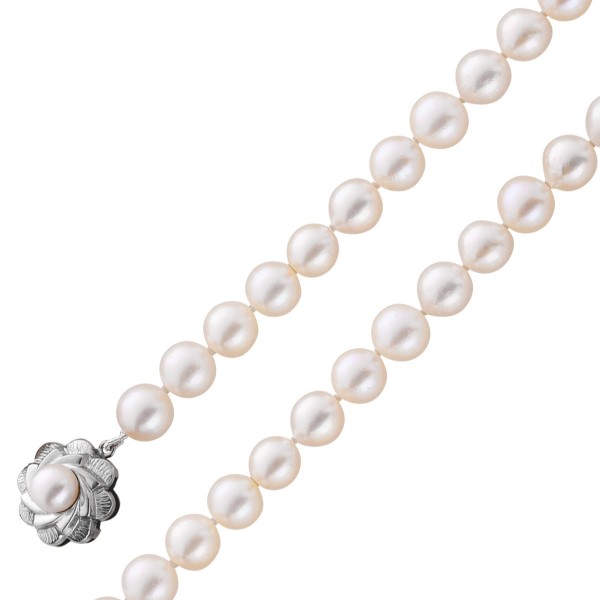 Perlen Kette – Akoyaperlen Collier 80cm Weiß/Gelbgold 585 Schließe rosefarbenes Perlenlüster