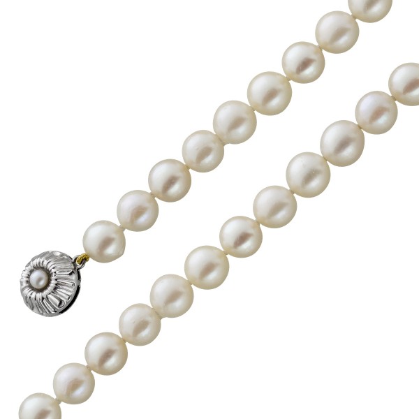 Perlen Collier Kette japanische Akoyaperlen weiss 7,5mm Weissgold 333 Verschluss 57cm