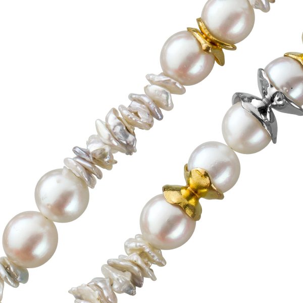 Perlenkette Akoya/ Keshi Perlen Gelb Weissgold 585 Zwischenteile Endlos 92cm mit Görg Zertifikat