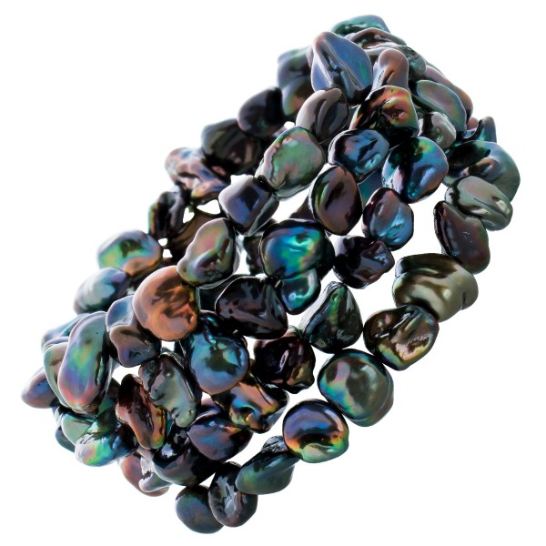 3-reihiges flexibles Perlen Armreif Antrazit schwarz schimmernden Biwa Perlen