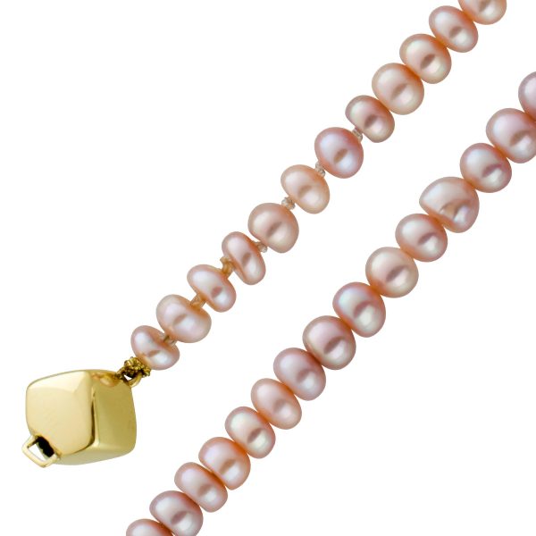 Perlenkette Japanischen Biwaperlen lila rosefarben Gelbgold 585 Damenschmuck