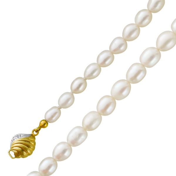 Perlenkette weiß rose farbenen Japanischen Biwaperlen Gelb Weißgold 585 Diamanten 8/8 W/P