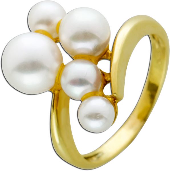 Antiker Perlen Ring Gold 585 70er Jahre weisse Akoyaperlen 16cm Top Zustand