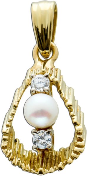 Antiker Brillant Perlen Anhänger Gelbgold 585 Diamanten zus 0,16ct TW/VVSI japanische Akoyazuchtperle Ø 5,4mm 3,4 Gramm