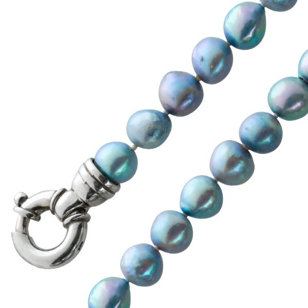 Perlenarmband jap. Akoyaperlen hellblau Perlen 8-8,5mm leicht Barock stabiler grosser Federring, 20cm