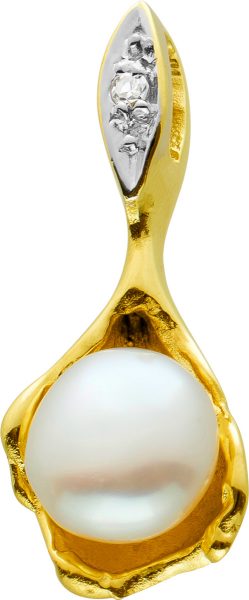 Diamant Perlen Anhänger Gelbgold 585 Diamant W/SI 0,01 Carat Perle Weiß Ohne Natürliche Einschlüsse