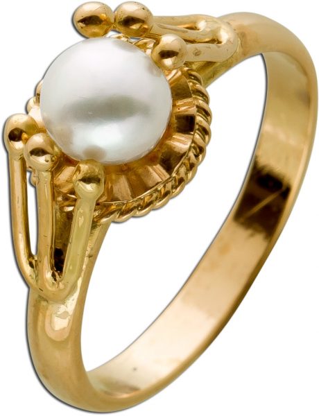 Antiker Perlen Ring Gelbgold 750 Japanische Akoyaperle Rosafarbenes Lüster Keine Natürlichen Einschlüsse Um 1900 TOP Zustand mit Görg Zertifikat