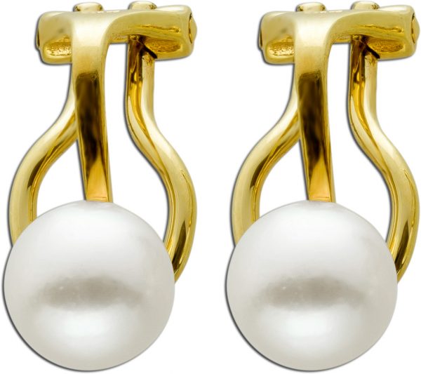 Perlen Ohrringe Clips Gelbgold 585 2 Japanische Akoyaperlen Perlenklassiker Unikat