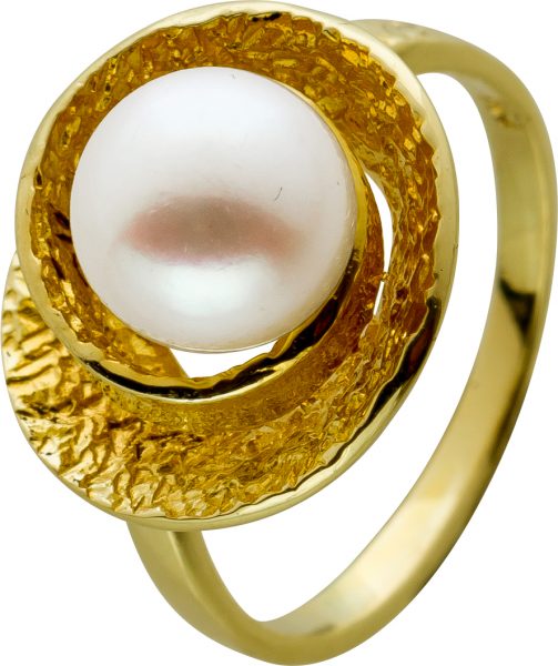 Antiker Jap Akoyaperlen Ring 1960 Gelbgold 14Karat AAA Perlen Qualität aus Japan Rose Top Lustre 8,5mm Designer Goldschmiede Meisterleistung Neuwertig