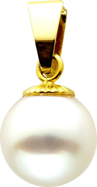 Anhänger Gelbgold 585 14 Karat 1 riesige Japanische Akoya Perle 9,2mm rose Perlen Lüster Perlenanhänger