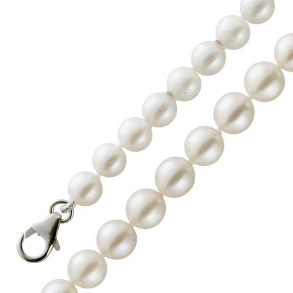 Perlenkette mit Japanischen Akoyaperlen 6,9mm Durchmesser weiss glänzendes Lustre keine Einschlüsse Silber 925 Karabiner 53cm