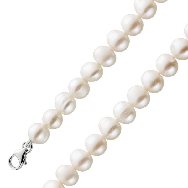 Perlenkette Japanische Biwaperlen Weisse Perlen tolles Lustre leichte Kartoffelform im Verlauf 6,8-7mm Silber 925 Karabiner 39,5cm