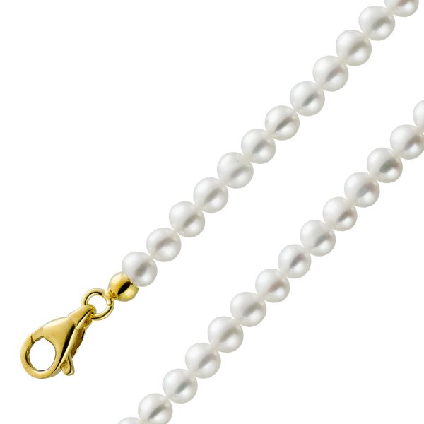 Perlenkette japanische Biwaperlen Rose-weiss schönes Perlenlustre keine Einschlüsse 5mm Karabiner Gelbgold 333 Länge 43cm