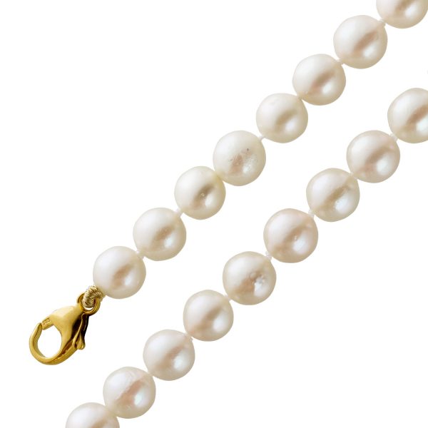 Akoyaperlen Kette Japanische Akoyaperlen Top feines weißes Perlenlustre Gelbgold 333 Karabiner Perlen ganz rund 82cm