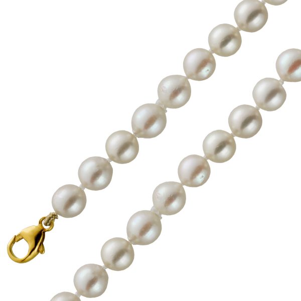 Akoya Perlen Kette Gelbgold 8Karat Japanische Akoyaperlen sehr feines Perlen Lüster rosecreme glänzend Karabiner Unikat