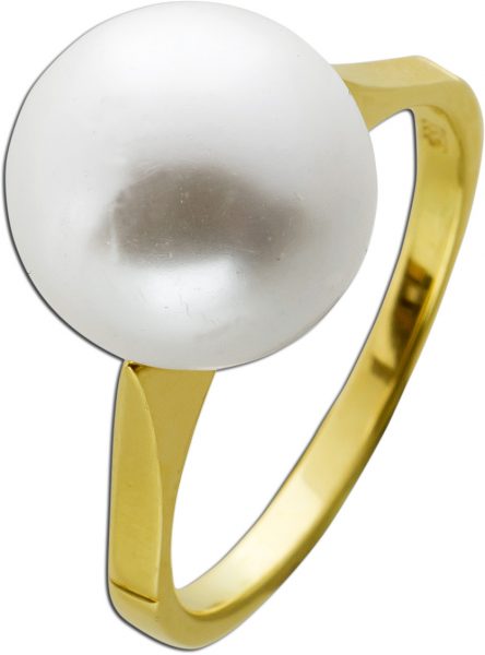 Antiker Perlenring von 1980 Gelbgold 585 feinste synthetische Südseeperle weiß silbernes Lustre Perlendurchmesser 12mm Größe 18,8mm Top Zustand Unikat