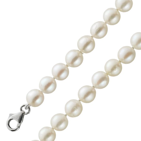 Perlenkette Japanische Akoyaperlen Silber 925 Karabiner ganz runde Akoyaperlen 7,2-7,6mm weißes mittleres Perlenlustre Länge 101cm Gewicht 62,6g Unikat
