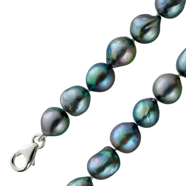 Perlenkette Silberkarabiner 925 feinste Barocke Japanische Akoyaperlen Top AAA Perlenqualität Silberlippig strahlend 9mm Länge 43cm Gewicht 38,9g Unikat