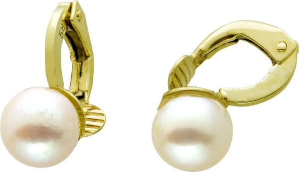 Antike Perlen Ohrringe von 1980 Top Zustand Gelbgold 14Karat 2 feinste Japanische Akoyaperlen ganz rund Top AAA Weiß Rose Perlenlustre Unikat