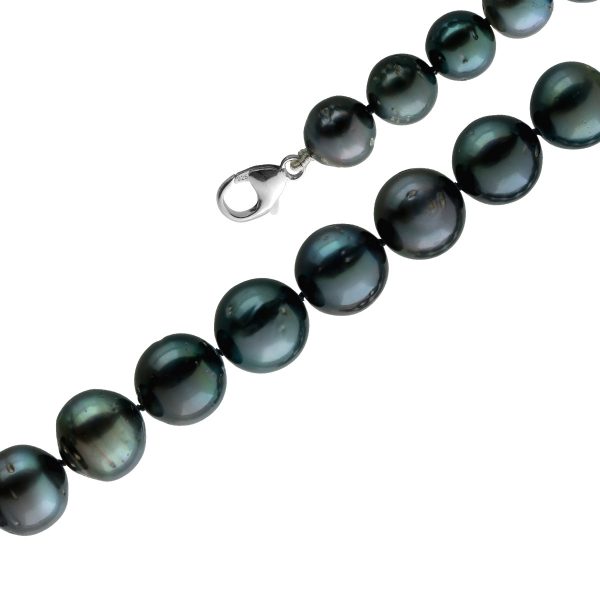 Tahitiperlen Kette Top AAA Perlenqualität Anthrazit changierende feinste Tahiti Perlen ganz runde Perlen im Verlauf 8,2mm bis 10mm Sterling Silber 925 Karabiner 42,5cm Unikat