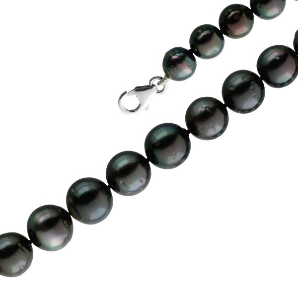 Tahitiperlen Kette Anthrazit changierende feinste Tahiti Perlen fast ganz rund Perlen im Verlauf 8mm bis 10mm Sterling Silber 925 Karabiner