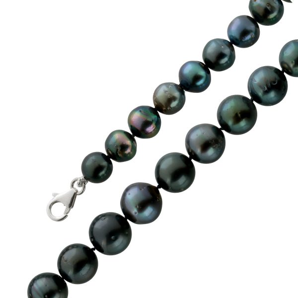 Tahiti Perlenkette grau schwarz changierende fast ganz runde Perlen im Verlauf 8-11mm Sterling Silber 925 Karabiner