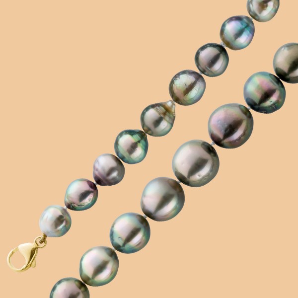 Perlenkette –  Tahiti Zuchtperlen Kette  schwarz gross anthrazit Perlencollier länge 43cm