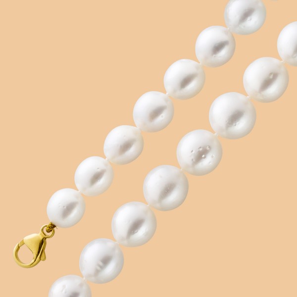 Perlenkette – Südsee Zuchtperlen Perlencollier 45cm mit Karabinerverschluß in Gelbgold 585