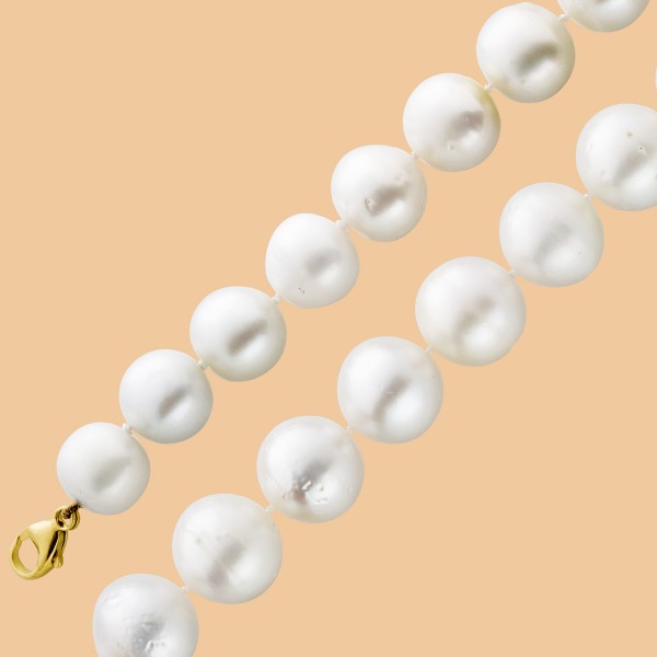 Perlen Schmuck Südseeperlen Kette weiss im Verlauf, 13,3-11mm, 44cm lang