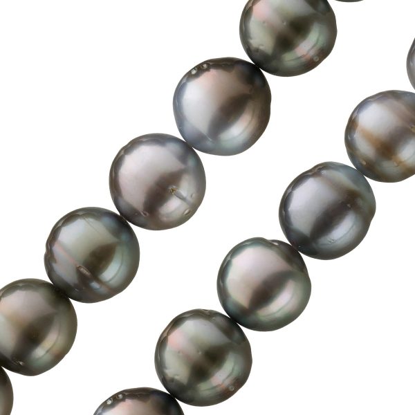 Perlenkette Perlen schwarz silber Kette Weißgold 585 14kt Tahitiperlen Tahiti grau Verlauf 12mm-15mm Halskette