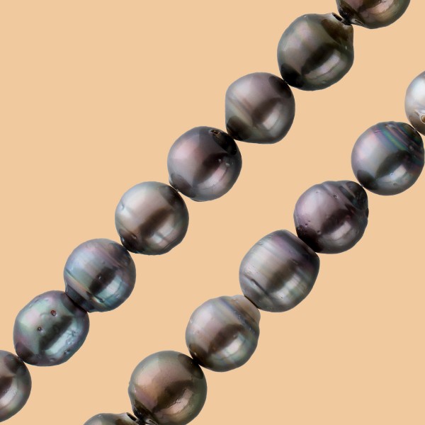 Tahitiperlen Halskette Barock Perlen Silber 925 Karabiner natürliche Einschlüsse schwarz-antrazitfarben im Verlauf