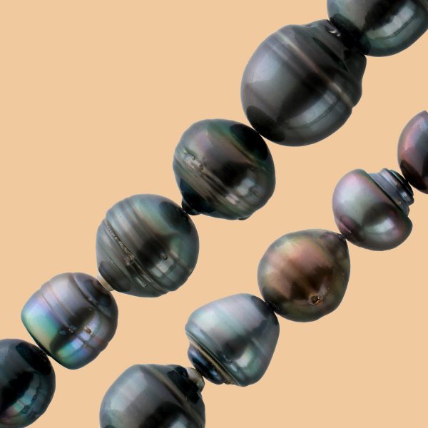 Perlen Halskette Collier Silber 925 Karabiner Barock Tahitiperlen im Verlauf natürliche Einschlüsse schwarz antrazitfarben
