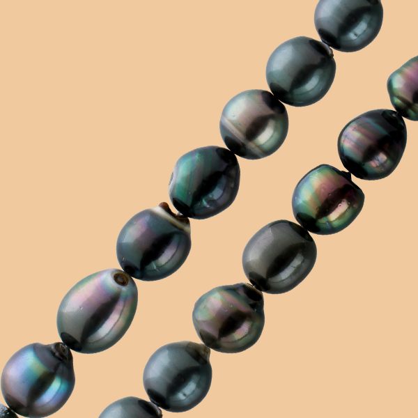 Perlen Halskette im Verlauf Collier Silber 925 Karabiner Barock Tahitiperlen natürliche Einschlüsse schwarz antrazitfarben