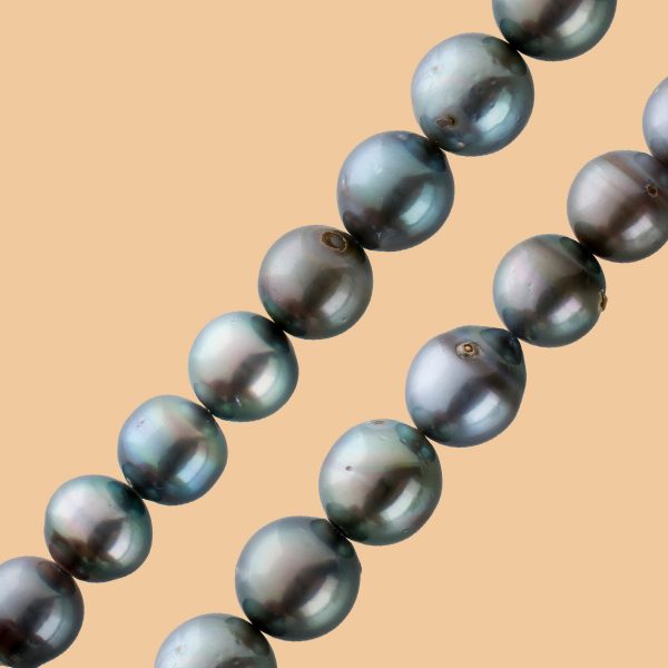 Perlen Halskette Collier Silber 925 Karabiner leicht unrunde Tahitiperlen im Verlauf natürliche Einschlüsse schwarz antrazitfarben silber