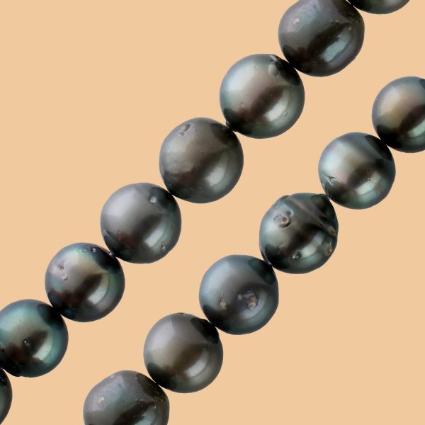 Tahitiperlenkette unrunden/Barock Perlen schwarz-antrazit natürlichen Einschlüssen im Verlauf Silber 925 Karabiner