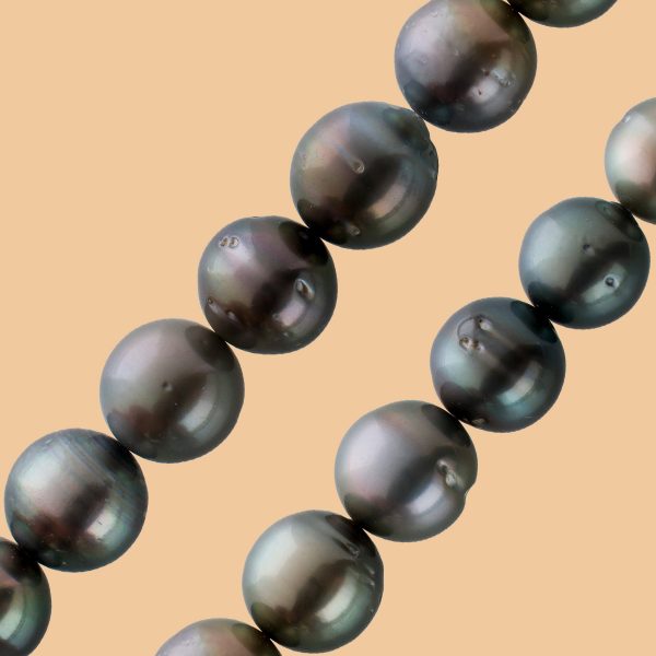 Perlenkette unrunden Tahiti Perlen schwarz-antrazit natürlichen Einschlüssen im Verlauf Silber 925 Karabiner